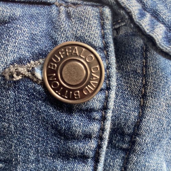 Womens Medium Upcycled Buffalo David Britton Stretch Denim Boho Jacket W/ Cat - Picture 4 of 14